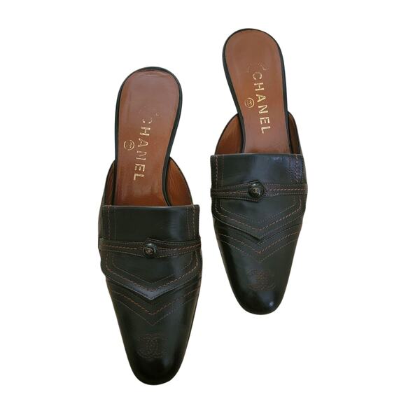 Chanel Vintage Black Leather CC Logo Kitten Heel Slip-On Mules 36.5 6 Heels - Picture 15 of 15